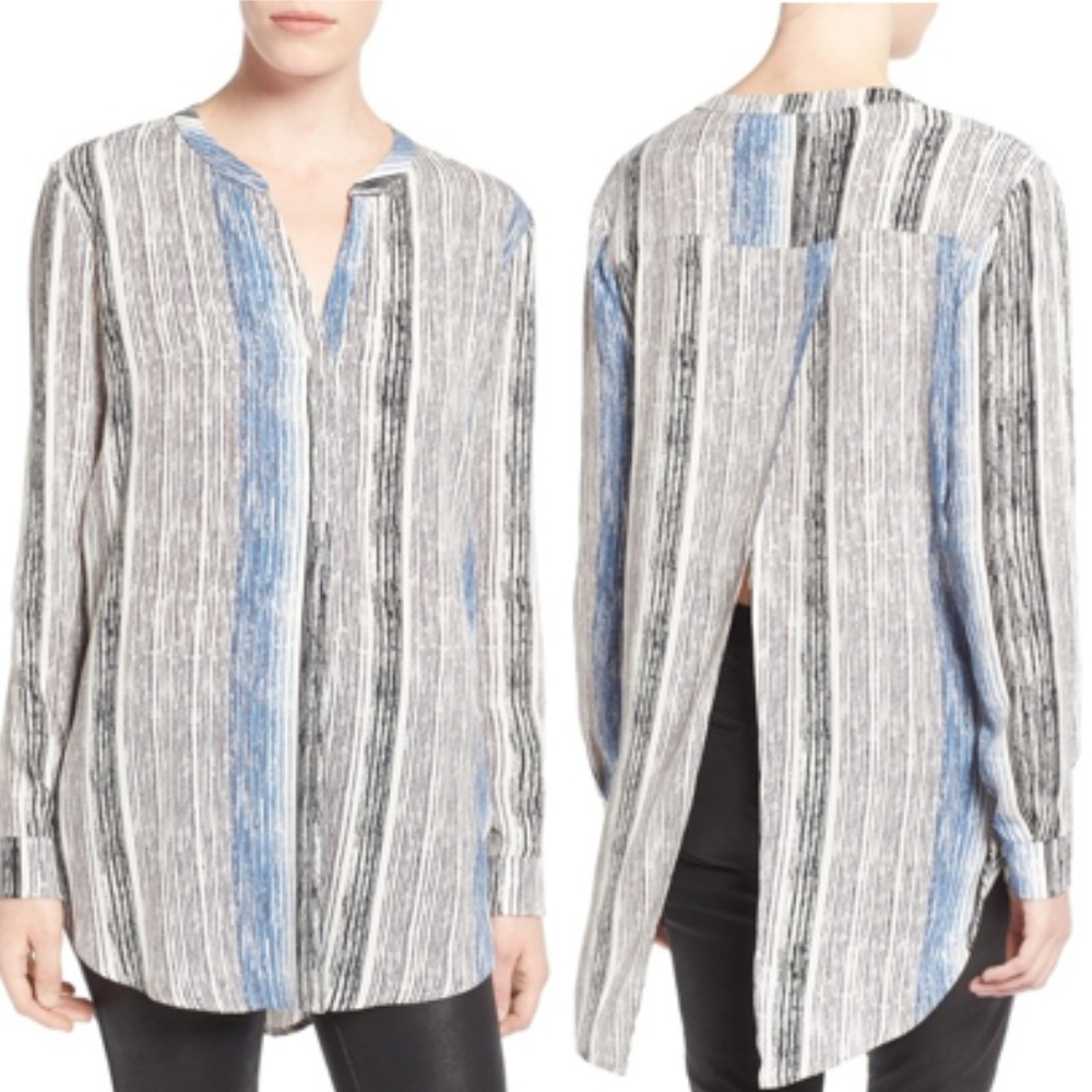 ASTR The Label Stripe Split Back Tunic Blouse